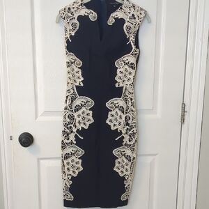 Chic Navy Midi Dress with Cream Lace by [Brand]
